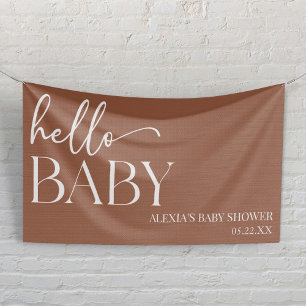 Brown Boho Bohemian Hello Baby Baby Shower Banner