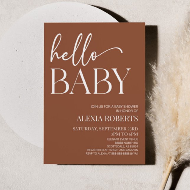 Brown Boho Bohemian Hello Baby Baby Shower Invitation (Creator Uploaded)