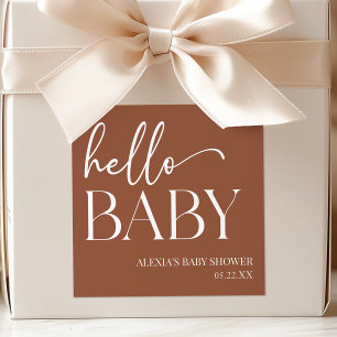 Brown Boho Bohemian Hello Baby Baby Shower Square Sticker