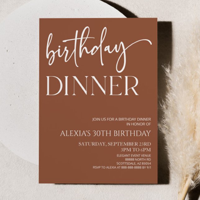 Brown Boho Bohemian Minimal Birthday Dinner Party Invitation (Creator Uploaded)