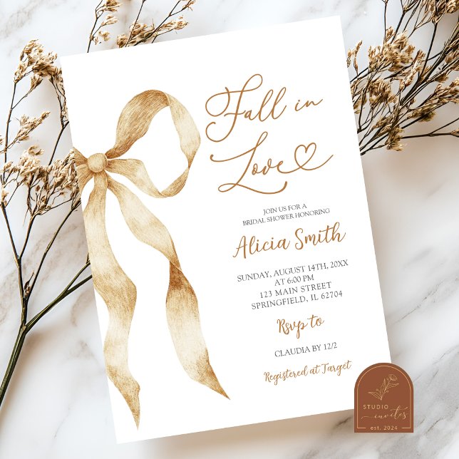Brown boho Bow Coquette fall in love bridal shower Invitation (Creator Uploaded)
