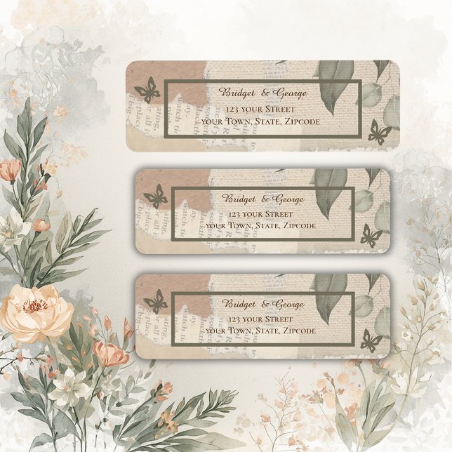 brown boho chic vintage greenery wedding address (Creator Uploaded)