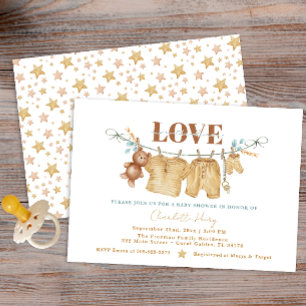 Brown Boho Clothesline Watercolor Baby Shower Invitation