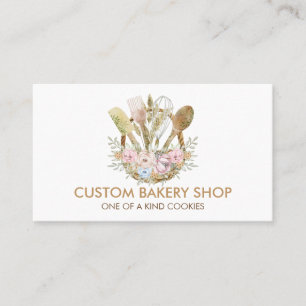 Brown Boho Cooking Flower Rustic Bakery Business Card