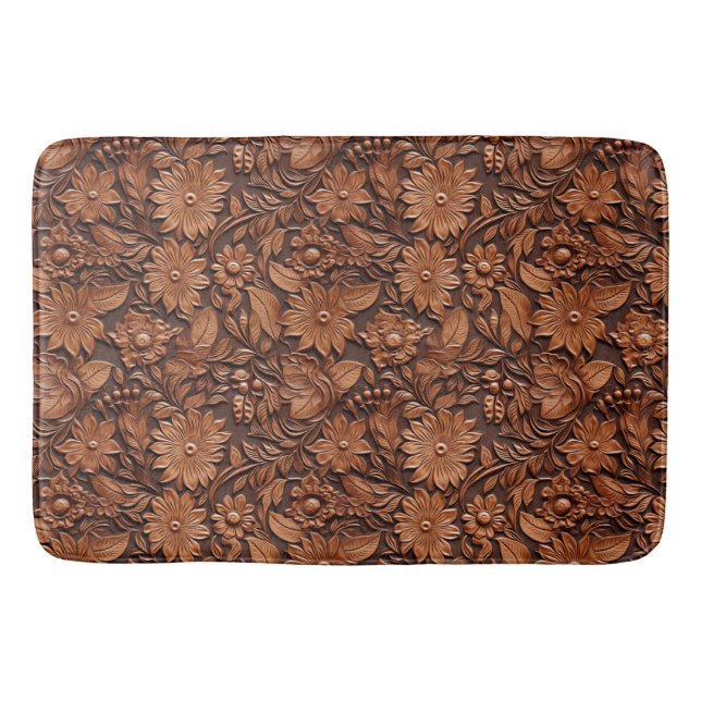 Brown Boho Floral Bath Mat (Front)