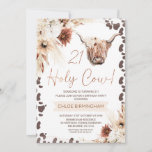 Brown Boho Floral Holy Cow Highland 21st Birthday  Invitation<br><div class="desc">Brown Boho Floral Holy Cow Highland 21st Birthday Invitation

Sweet highland cow themed birthday invitation in a bohemian style featuring two natural tones boho floral arrangements,  brown cow print pattern and a highland cow .  This boho floral  holy cow 21st birthday invitation can be altered to suit any age.</div>