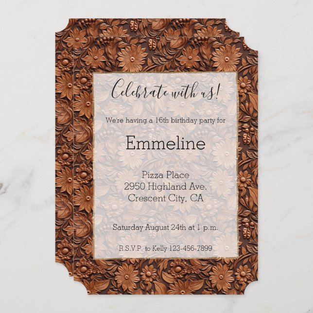 Brown Boho Floral Invitation (Front/Back)