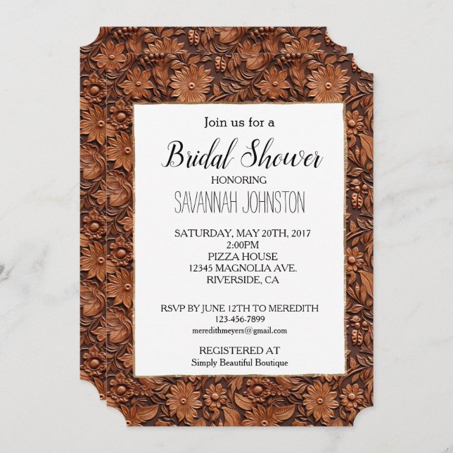 Brown Boho Floral Invitation (Front/Back)