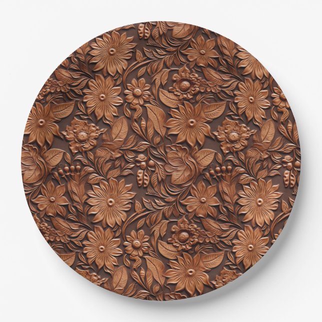 Brown Boho Floral Paper Plate (Front)