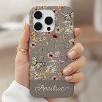 Brown Boho Watercolor Wildflowers Pattern