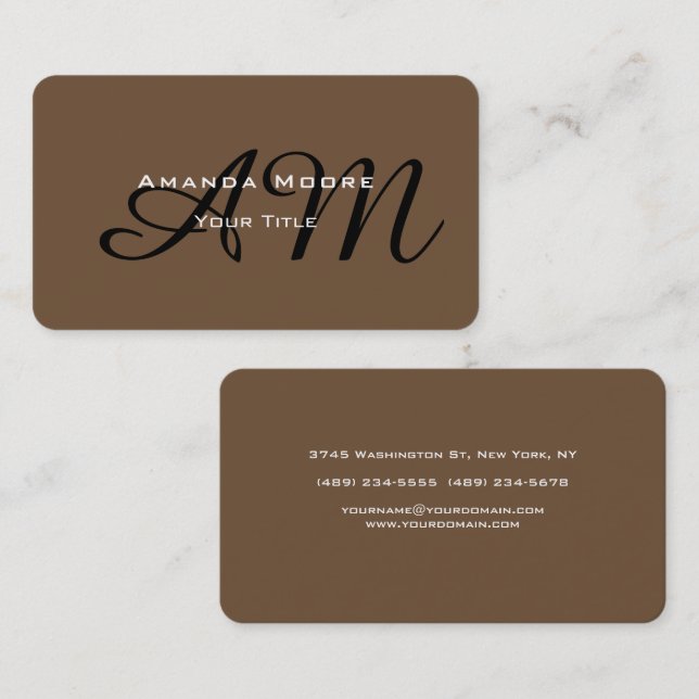 Brown Bold Monogram Modern Minimalist Stylish Business Card (Front/Back)
