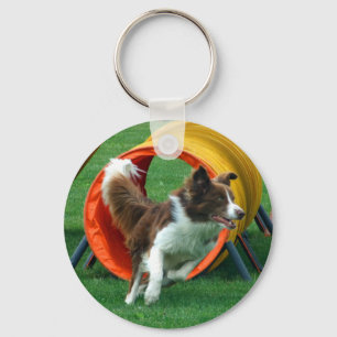 Brown Border Collie Agility Tunnel Key Ring