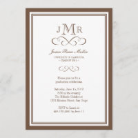 Brown border frame classy monogram graduation