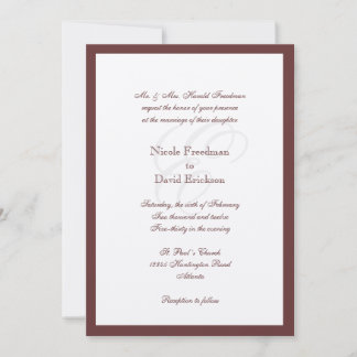 Brown border shimmer traditional monogram wedding invitation