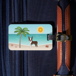 Brown Boston Terrier At A Tropical Summer Beach Luggage Tag