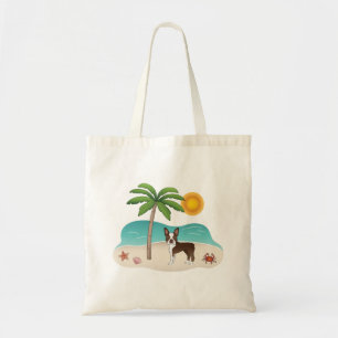 Brown Boston Terrier At A Tropical Summer Beach Tote Bag
