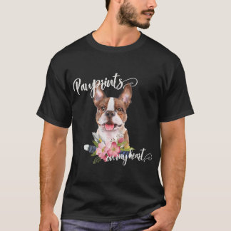 Brown Boston Terrier Gift With Flowers and Feather T-Shirt