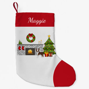 Brown Boston Terrier In A Festive Christmas Room Small Christmas Stocking