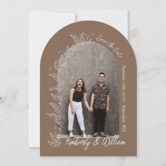 Brown Botanical Leaves Arch Save the Date Invitation