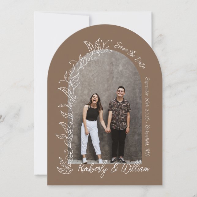Brown Botanical Leaves Arch Save the Date Invitation (Front)