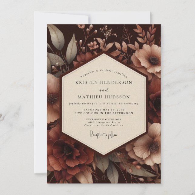 Brown Botanical Moody Wedding Invitation (Front)