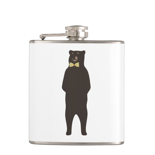brown bow bear hip flask (Front)