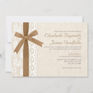 Brown Bow & Lace Wedding Invitations