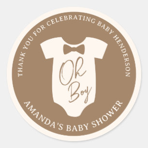 Brown Bow Tie Baby Shower Classic Round Sticker
