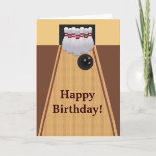 Brown Bowling Birthday Greeting Card