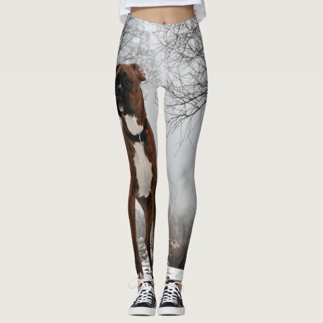 Brown Boxer dog Leggings (Front)