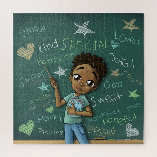 Brown Boy and Positive Words Puzzle (Vertical)