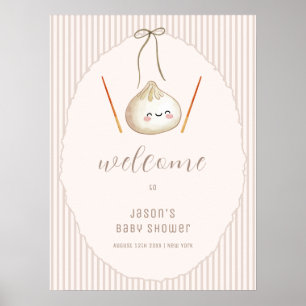 Brown Boy Bow Asian Dumpling Baby Shower Welcome Poster