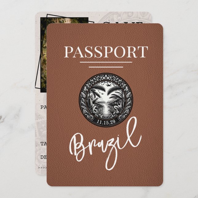 Brown Brazil Passport Save The Date (Front/Back)