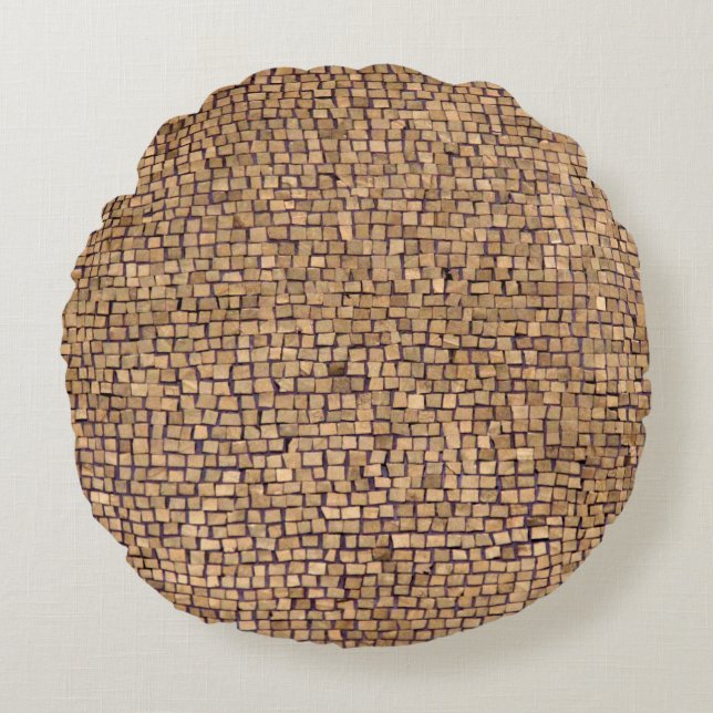 Brown brick block round cushion (Front)