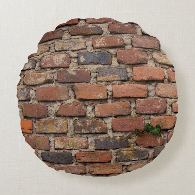 Brown brick wall round cushion (Front)