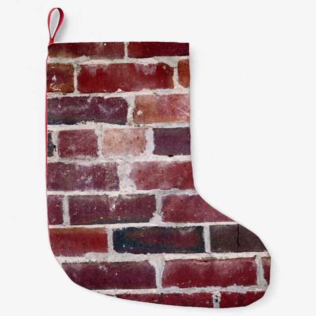 Brown brick wall small christmas stocking (Front)