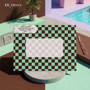 Brown & Bright Green Chequered Return Address    Envelope