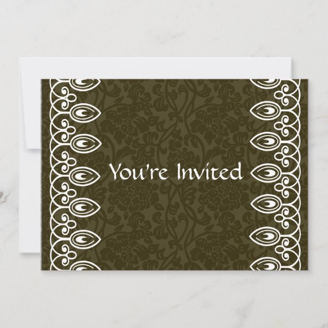 Brown Brocade Birthday Invitation (Front)