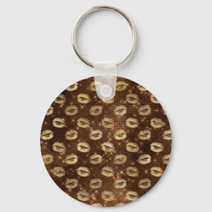 Brown Bronze Bright Golden Lips Sensual Kisses Key Ring