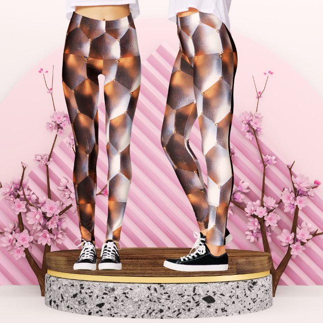 Brown Bronze Hexagon Abstract Geometric Pattern Leggings (Creator Uploaded)