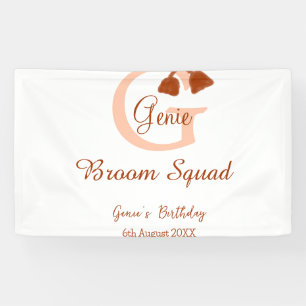 Brown broom Squad Birthday name peach monogram Banner
