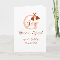 Brown broom Squad Birthday name peach monogram