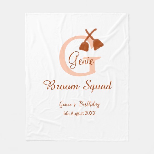 Brown broom Squad Birthday name peach monogram Fleece Blanket (Front)