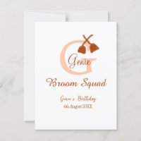 Brown broom Squad Birthday name peach monogram