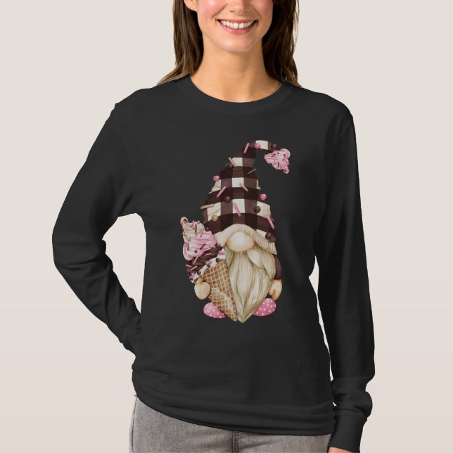 Brown Buffalo Blaid Gnome For Strawberry Ice Cream T-Shirt (Front)
