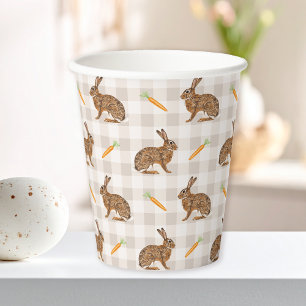 Brown Bunnies And Carrots Rustic Rabbit Pattern Paper Cups
