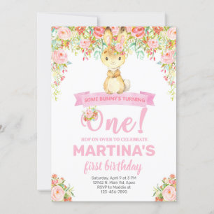 Brown bunny girl birthday invitation, invite. invitation