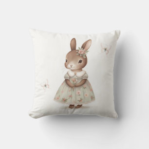 Brown Bunny in a Floral Dress Cushion