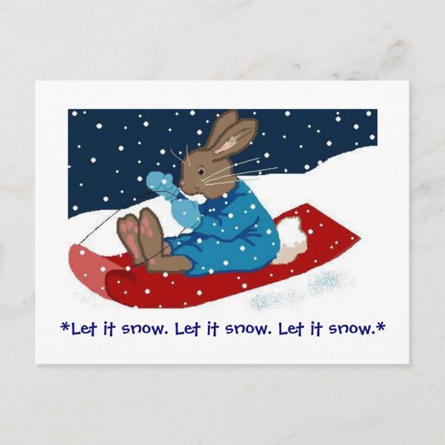 Brown Bunny on Sled Holiday Postcard (Front)
