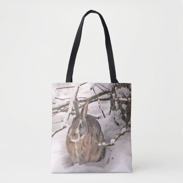Brown Bunny Rabbit in Snow Animal Tote Bag (Front)